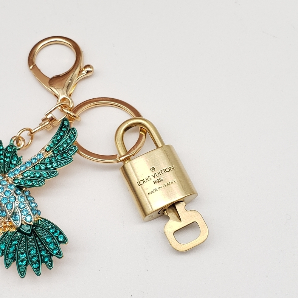 Authentic Louis Vuitton Gold Padlock W/ Unbranded Blue Bird Bag Charm 100525 - Picture 7 of 8
